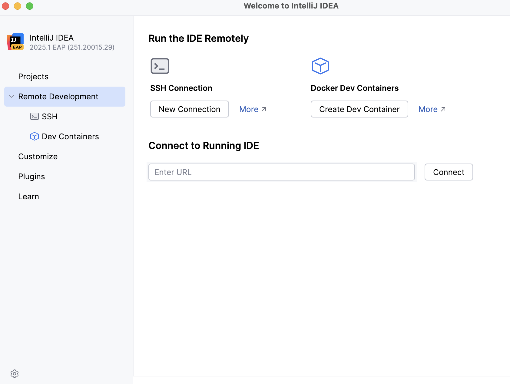 IntelliJ&nbsp;IDEA welcome screen