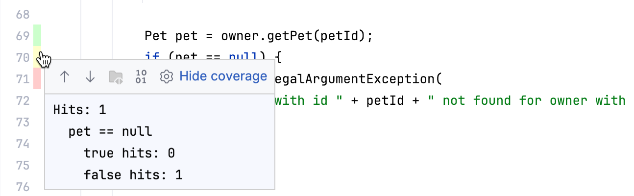 Code coverage results in the editor