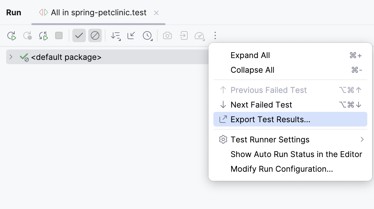 Using the test results toolbar to export test results Using the test results toolbar to export test results