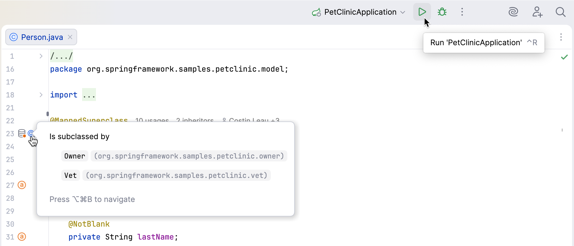 Examples of contextual and action tooltips in the IDE