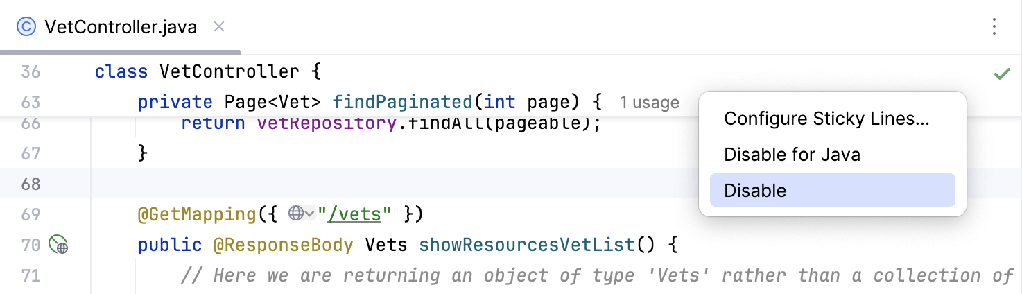 Disable sticky lines Disable sticky lines