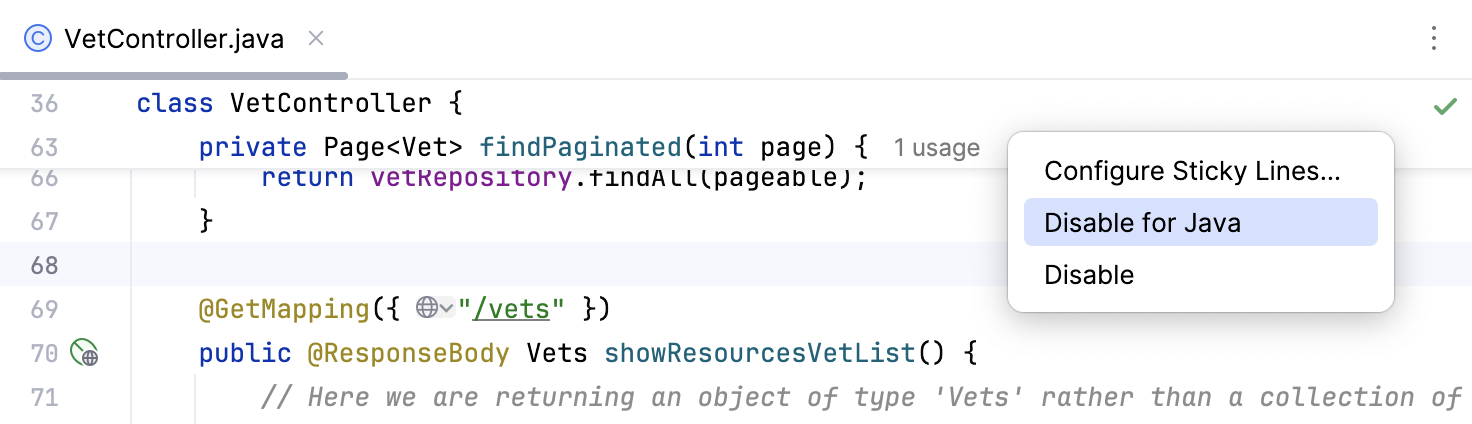 Disable sticky lines Disable sticky lines