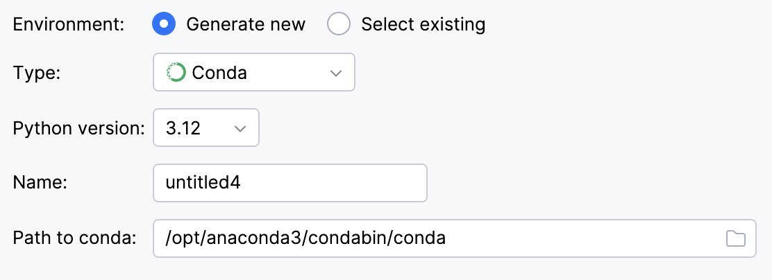 Generate new conda environment