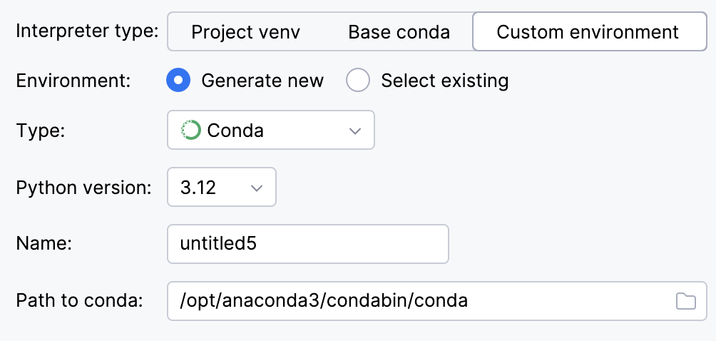 Create a project with a conda environment
