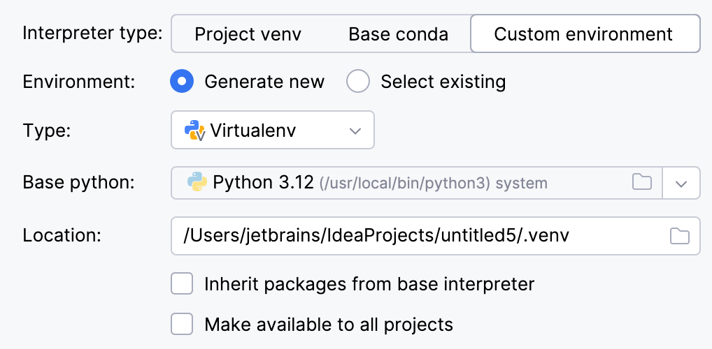 Create a project with virtualenv