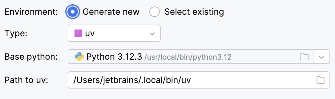 Generate new uv environment