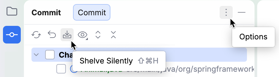 Icons in the Commit tool window toolbar