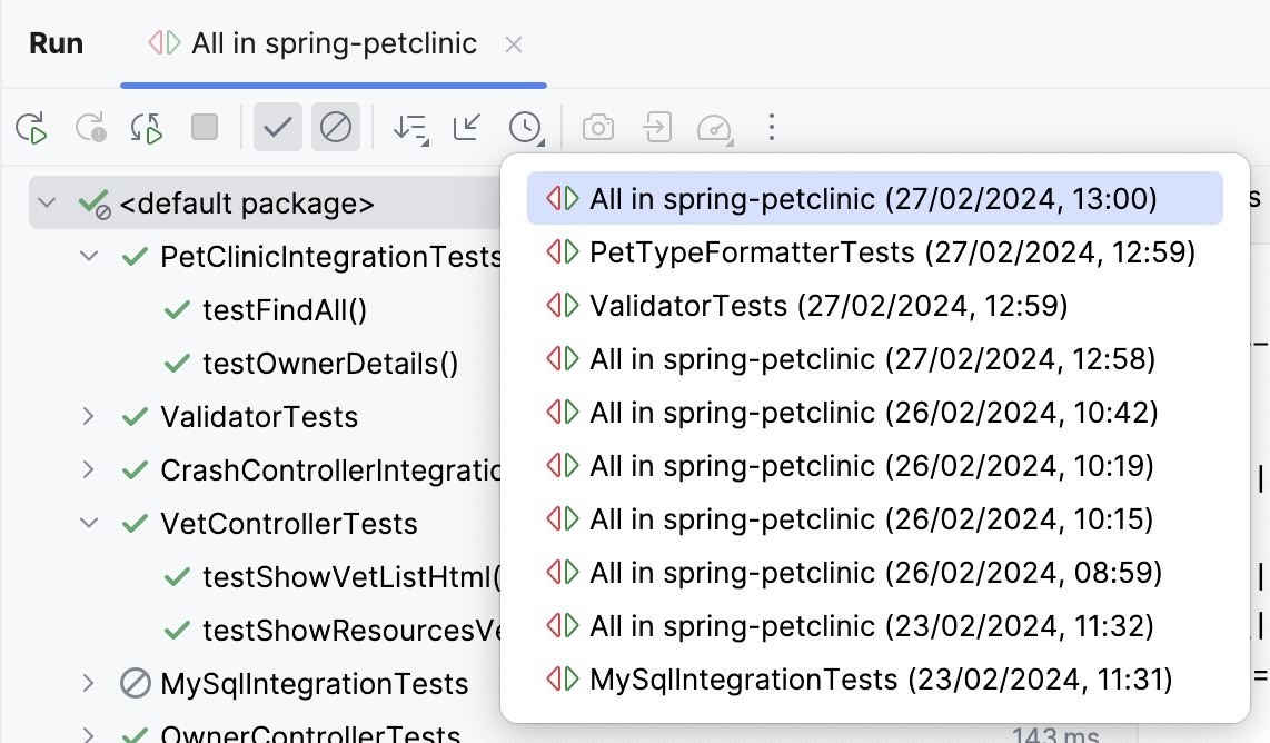 Viewing results of previous tests Viewing results of previous tests
