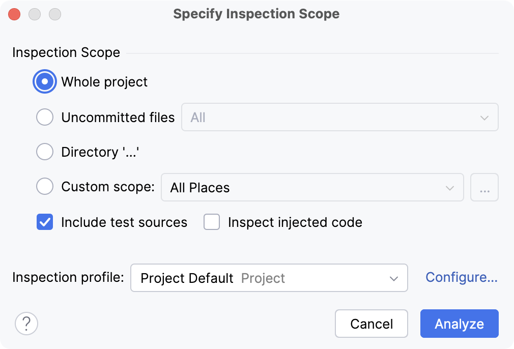 The Specify Inspection Scope dialog