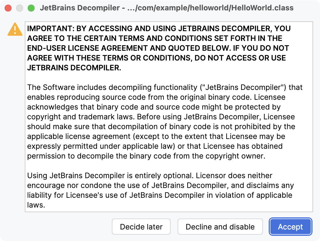 JetBrains Decompiler dialog