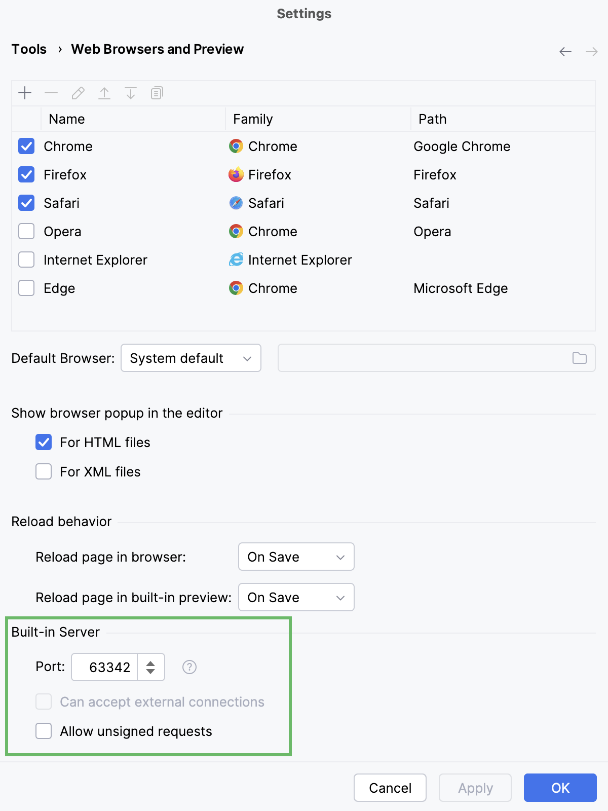 Built-in server port Built-in server port