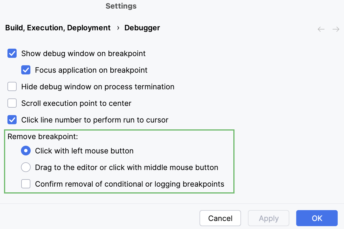 Remove breakpoints Remove breakpoints