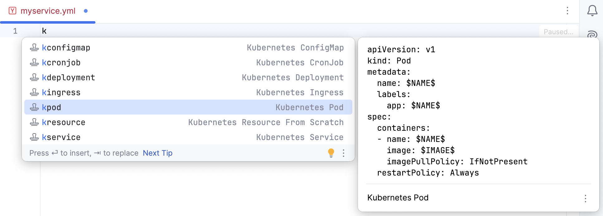 Kubernetes live templates