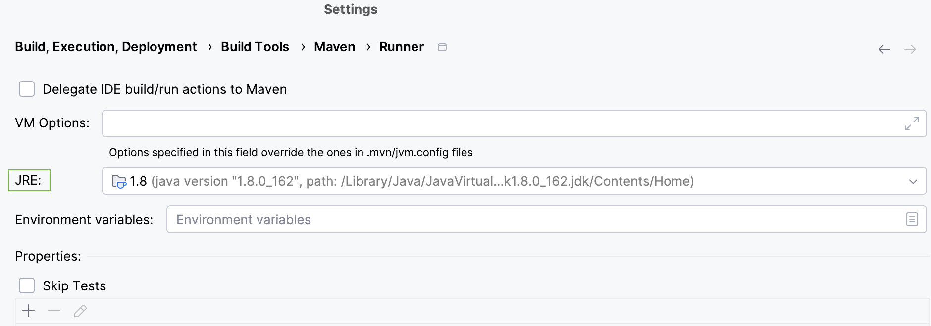 Maven Settings / Runner page Maven Settings / Runner page