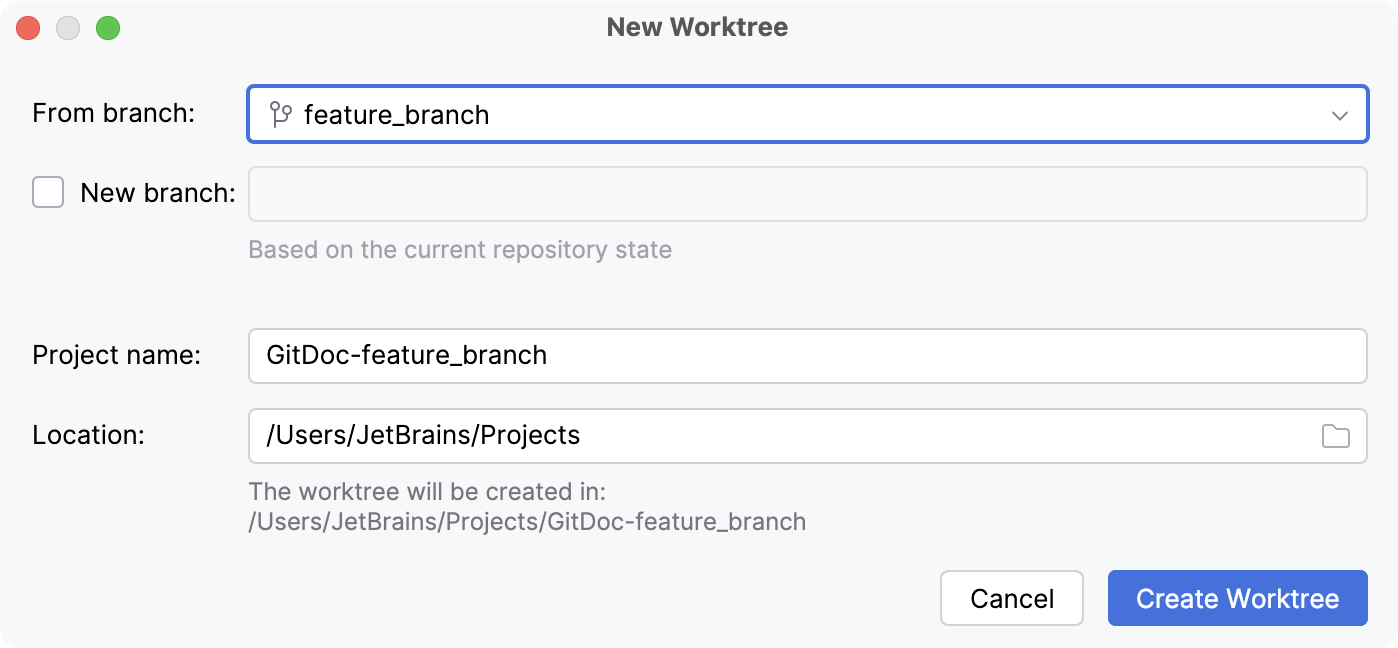 New Worktree dialog