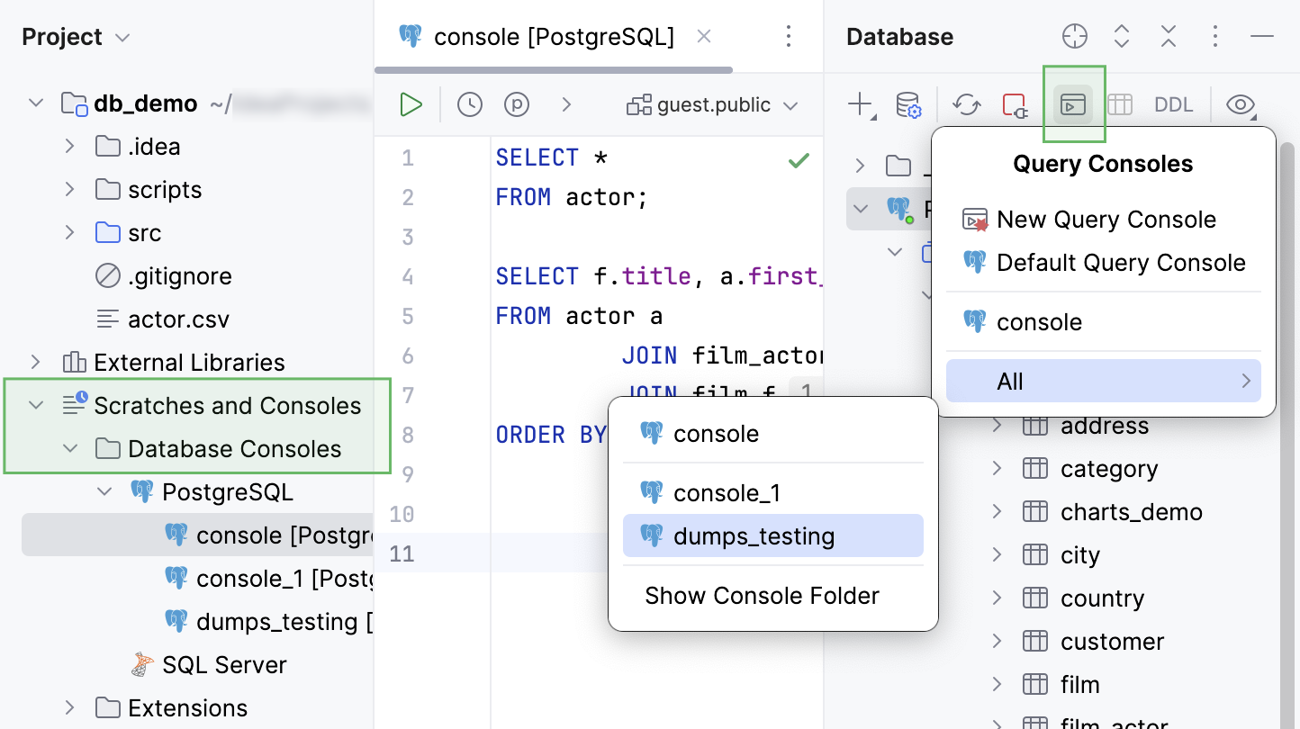 Open a query console Open a query console