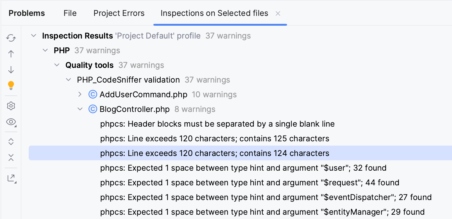 PHP_CodeSniffer inspection list PHP_CodeSniffer inspection list