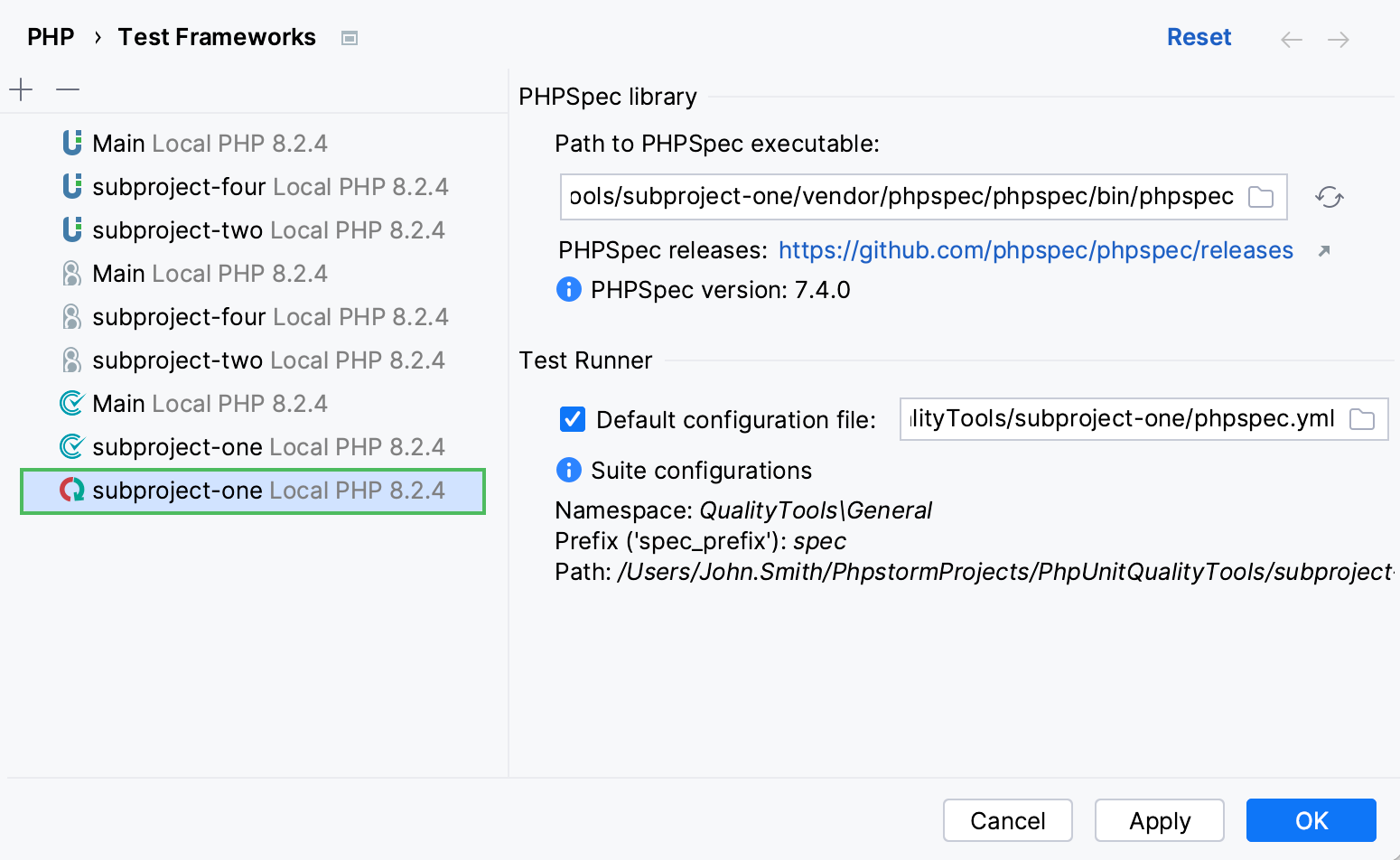 PHPSpec configurations PHPSpec configurations