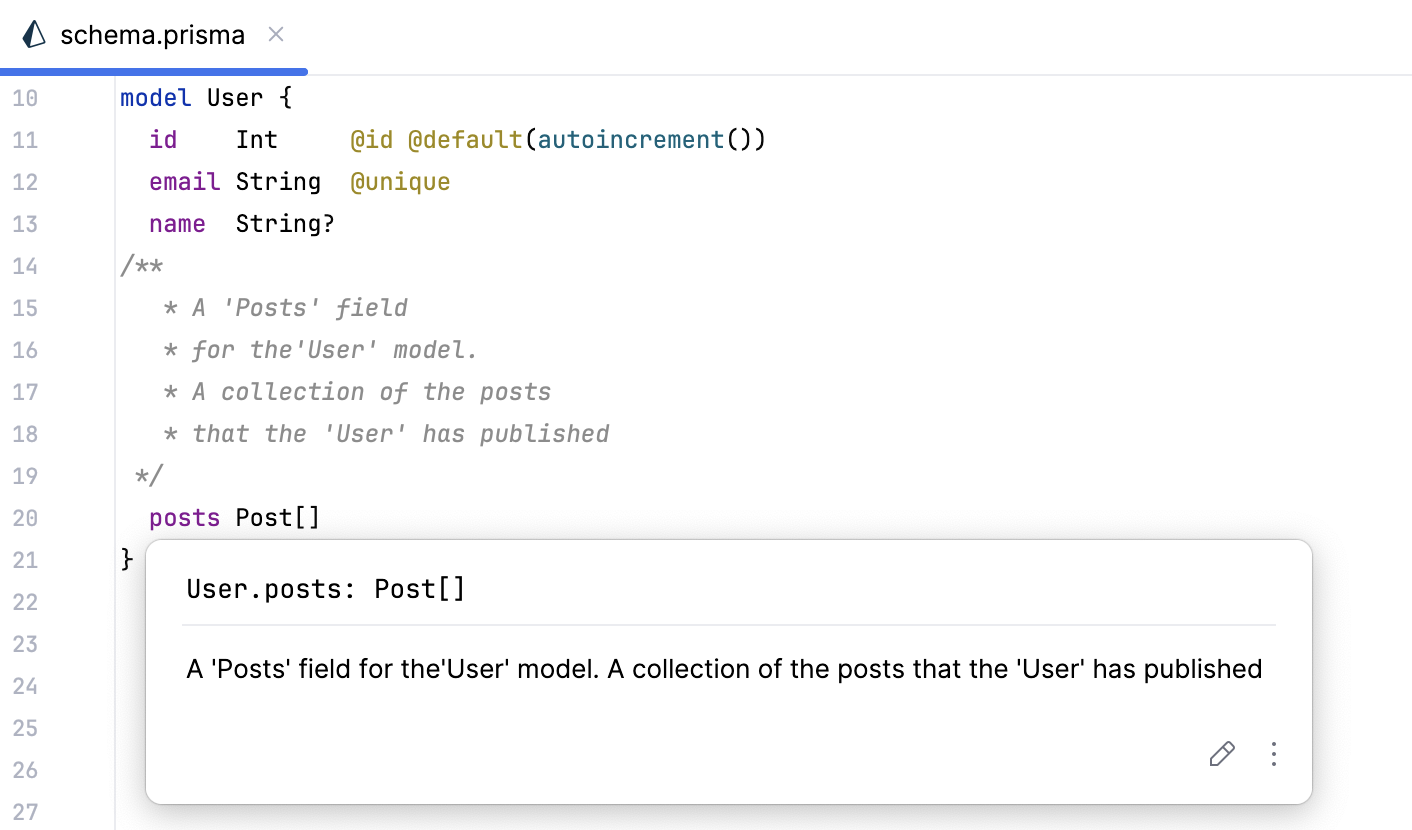 Comments are properly rendered in the Documentation popup
