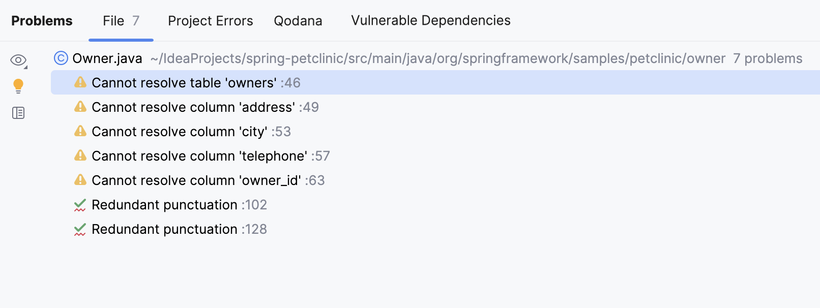 IntelliJ IDEA: Problems tool window. Current File tab IntelliJ IDEA: Problems tool window. Current File tab