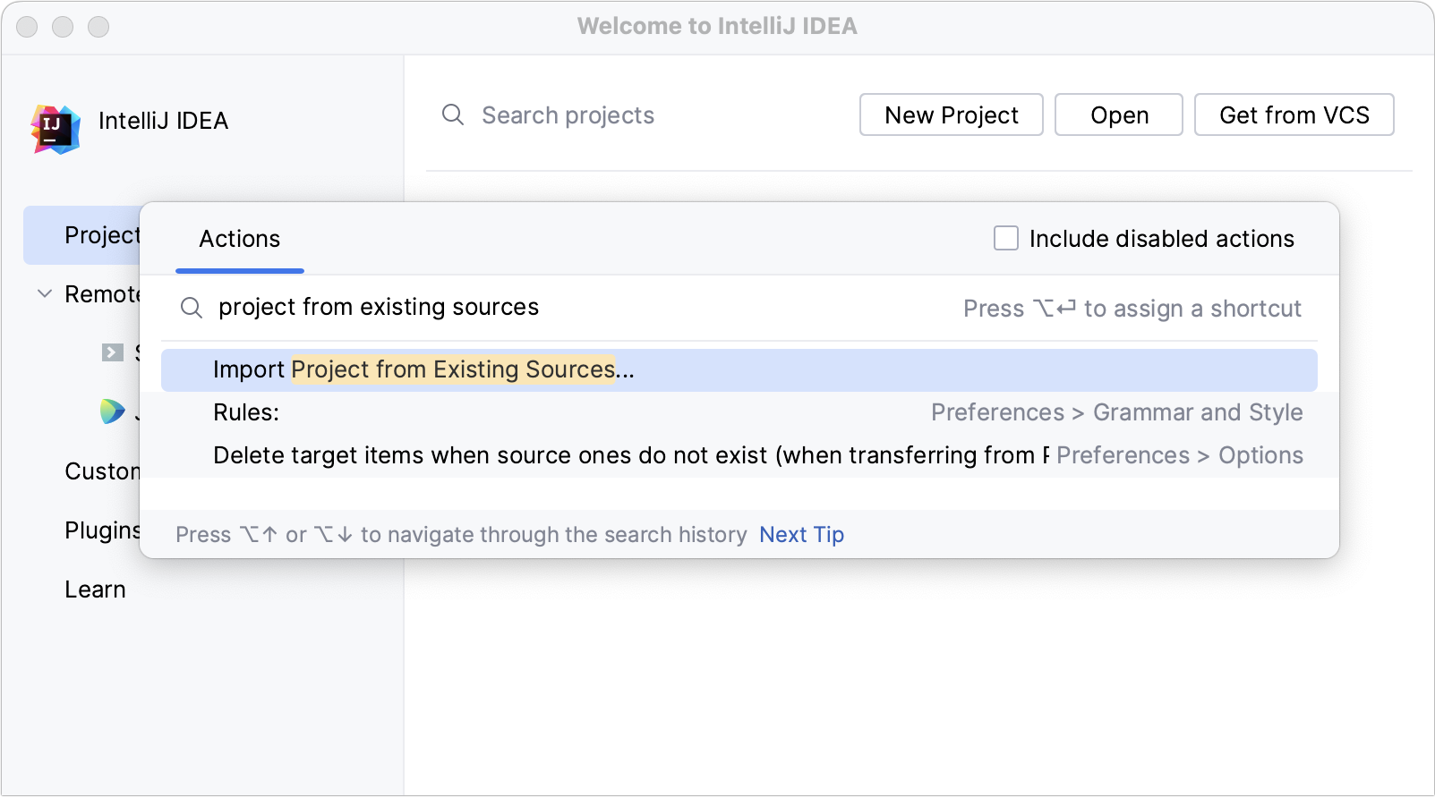 Importing a project from existing sources Importing a project from existing sources