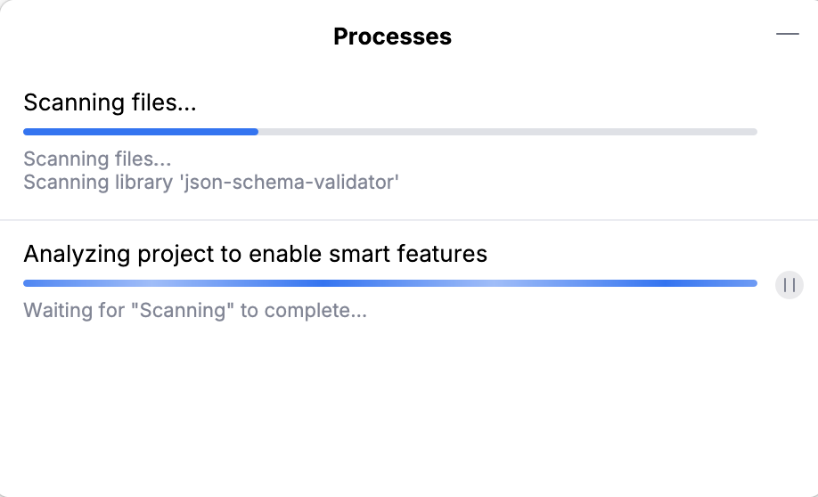 Processes dialog with project analysis tasks Processes dialog with project analysis tasks