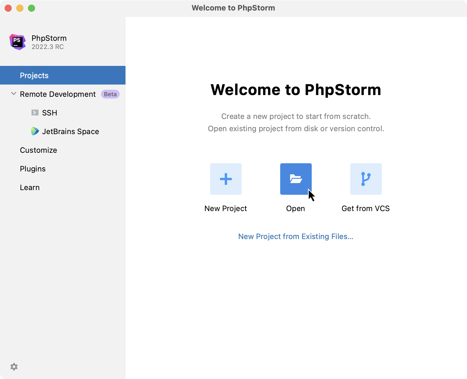 Opening a project from the Welcome screen Opening a project from the Welcome screen