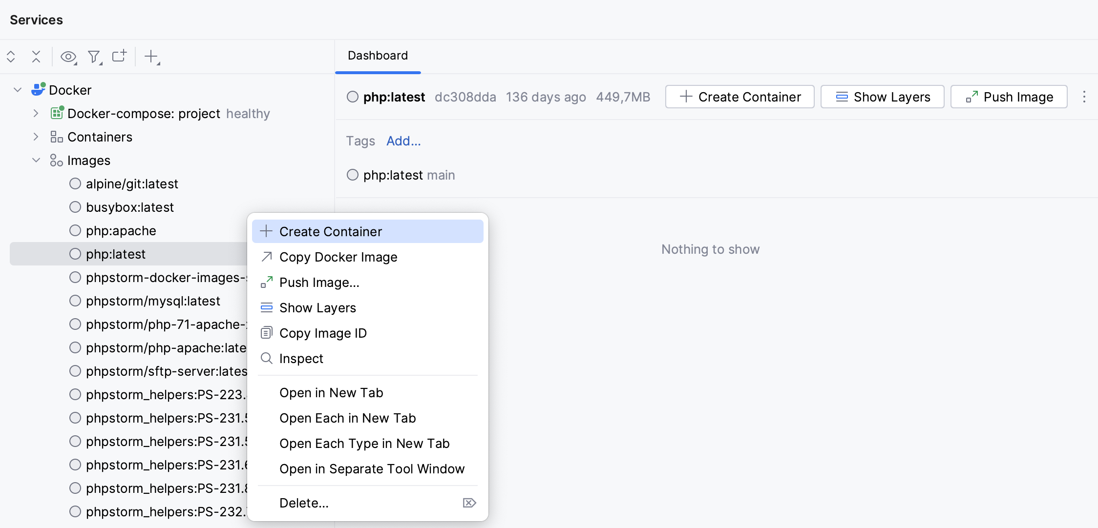 The Create container context menu item The Create container context menu item