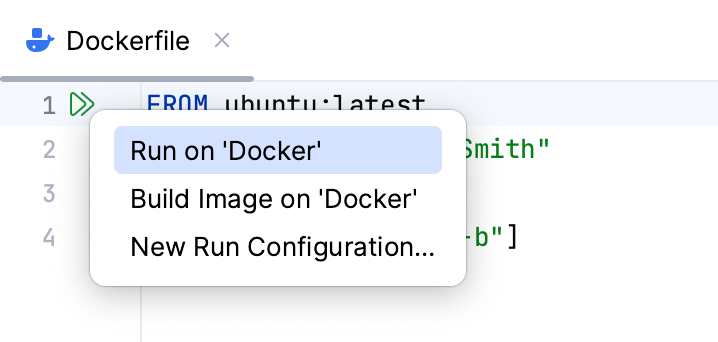 The Run on Docker popup The Run on Docker popup