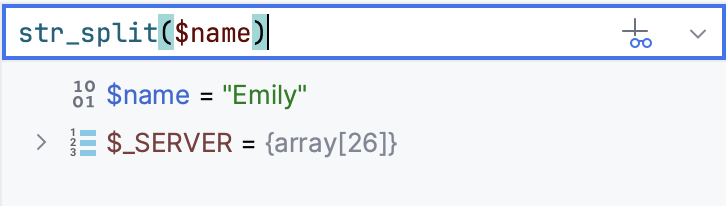 Expression in the Variables tab Expression in the Variables tab