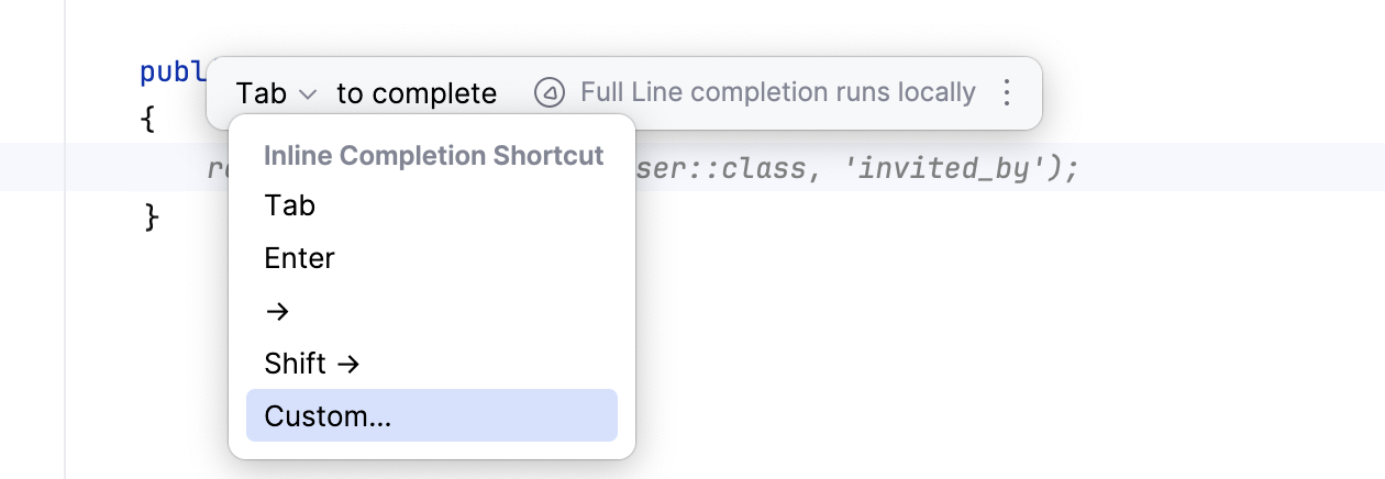 Full line code completion popup Full line code completion popup