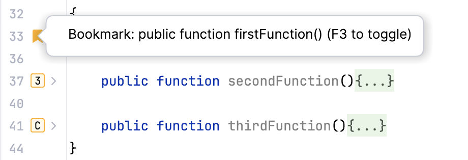 Different types of bookmarks in the gutter Different types of bookmarks in the gutter