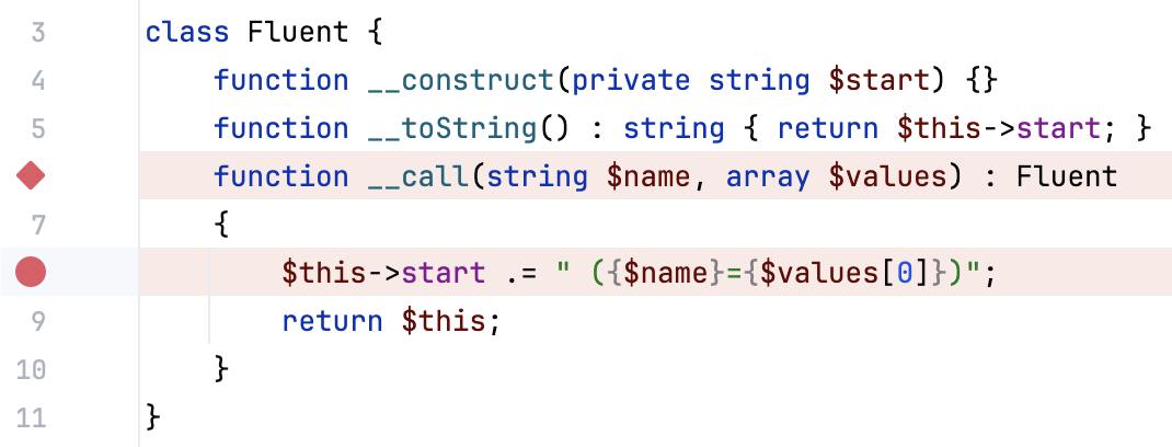 Different types of breakpoints in the editor Different types of breakpoints in the editor