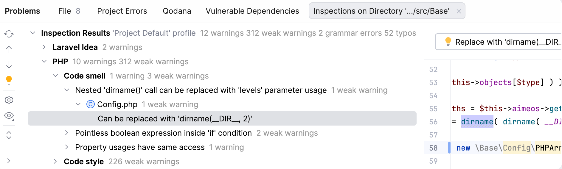 Inspection results tab Inspection results tab