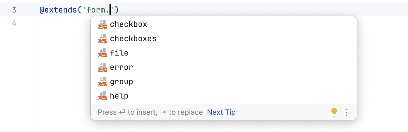 Laravel Blade @extends directive completion Laravel Blade @extends directive completion
