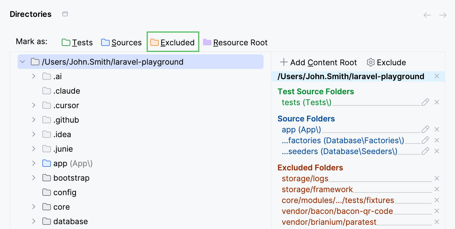 Mark directory as excluded Mark directory as excluded