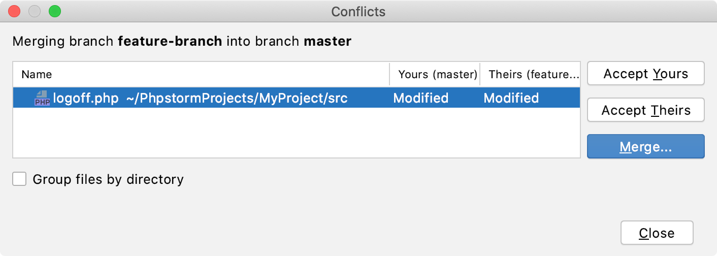 PhpStorm: VCS operation conflicts dialog PhpStorm: VCS operation conflicts dialog