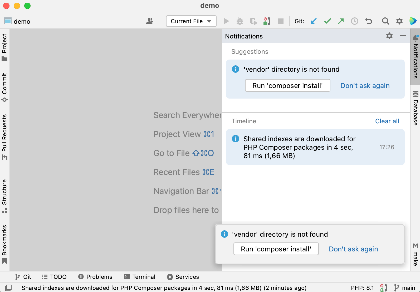Notifications in PhpStorm Notifications in PhpStorm