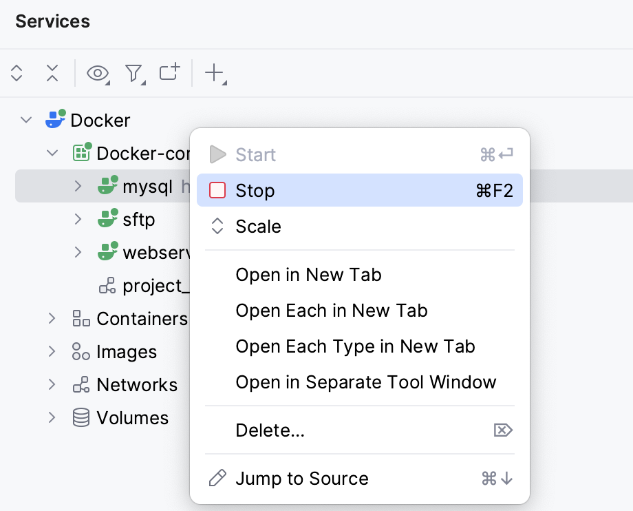 The Stop context menu item The Stop context menu item