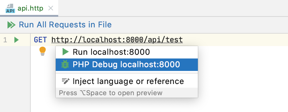 PHP Debug intention action with in an HTTP request file PHP Debug intention action with in an HTTP request file