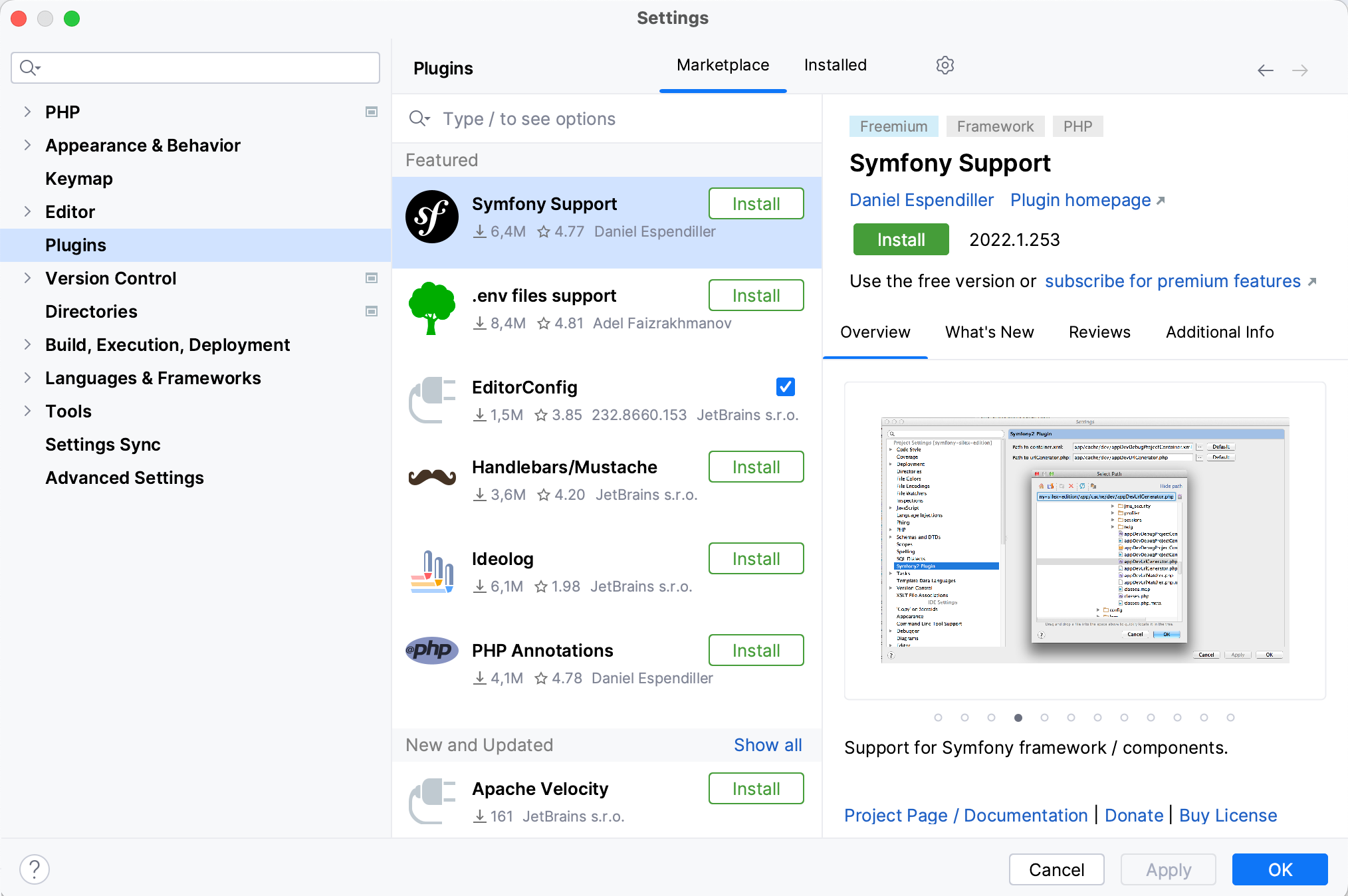 The Plugins settings dialog The Plugins settings dialog