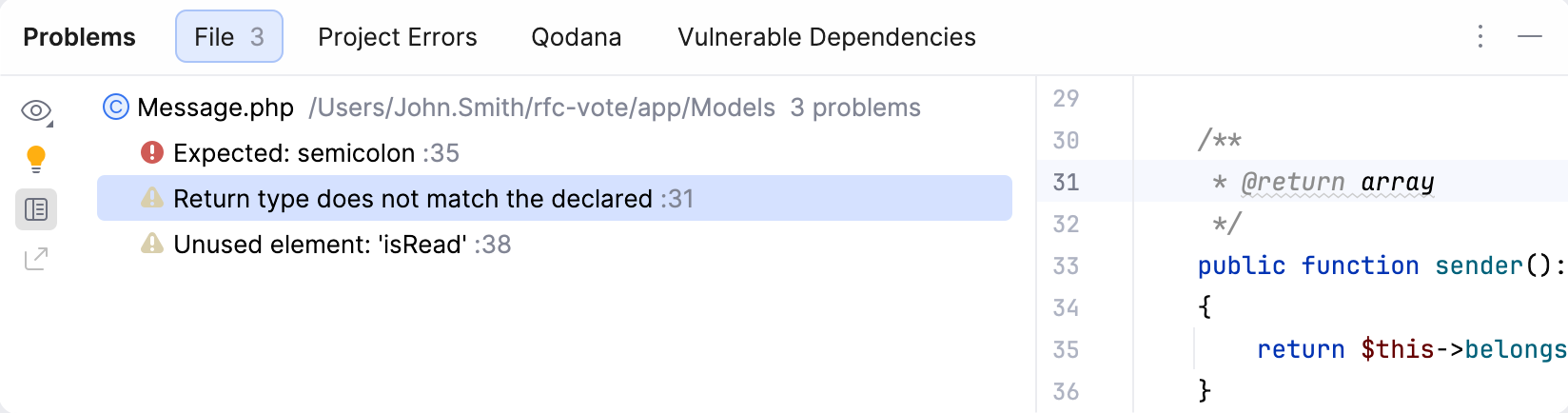 Problems tool window