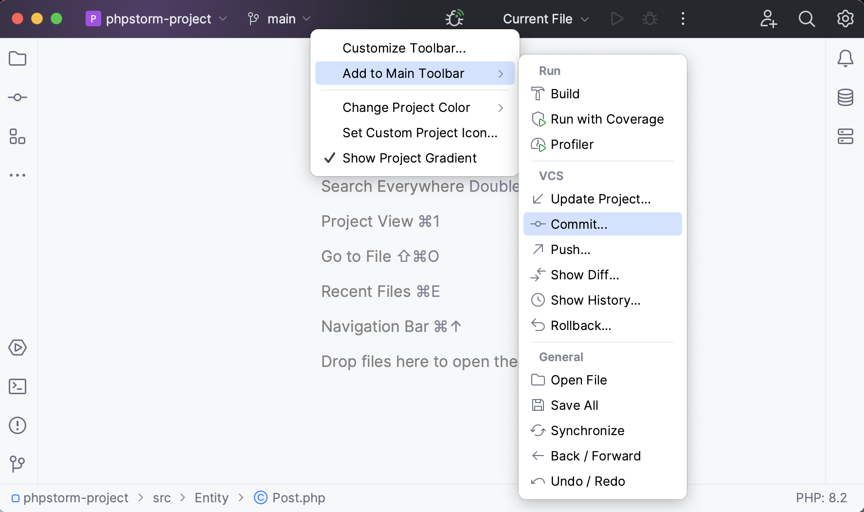 Adding actions to main toolbar Adding actions to main toolbar