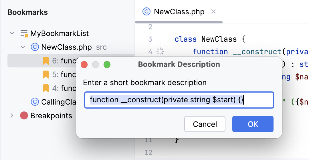 Renaming a bookmark Renaming a bookmark