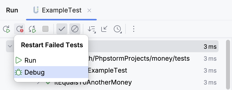 Restart/Debug failed tests Restart/Debug failed tests