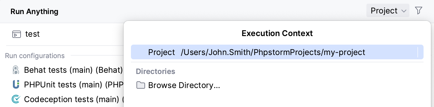 Configure Context in the Run Anything dialog Configure Context in the Run Anything dialog