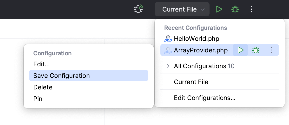 Save a temporary run configuration Save a temporary run configuration
