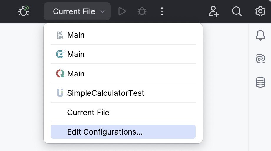 Running tests with a run configuration: select the run configuration Running tests with a run configuration: select the run configuration