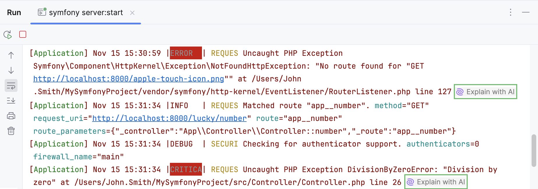 Explain with AI option in console Explain with AI option in console