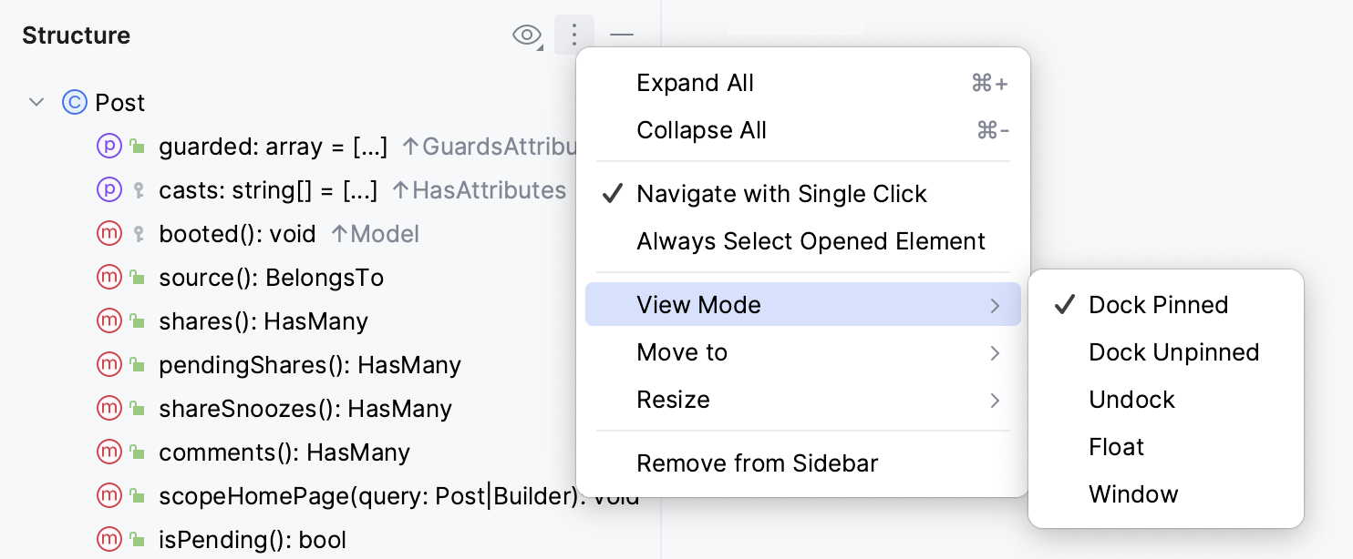 Tool window view mode Tool window view mode